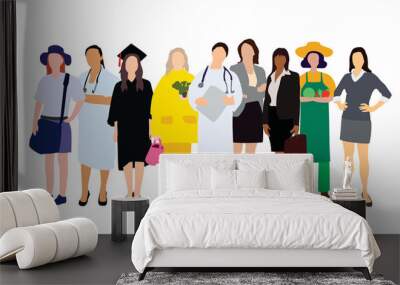 group of women isolated, women with different occupation, women empowerment Wall mural