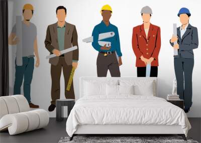 Illustration of group of engineers, architect. Wall mural