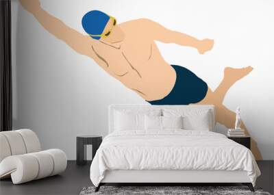 illustration of Professional man swimmer in pose Wall mural