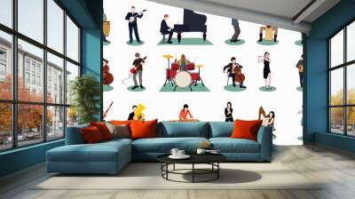 illustration set of musician playing different instruments Wall mural