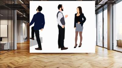 Illustration Set of pair of business man and women in Different pose standing in a row. Wall mural