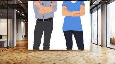 Pair man and woman standing with crossed hands. Wall mural