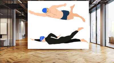 pair of male and female swimmers on a pool Wall mural