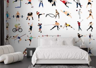 set of illustration of different professional sportspersons, fit people in action Wall mural