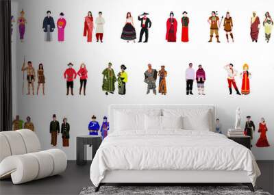 Set of illustration of international people in traditional costumes around the world Wall mural