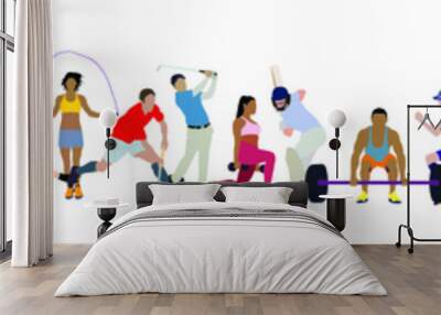 set of people doing different sports activity, set of sports person, exercising, healthy life Wall mural