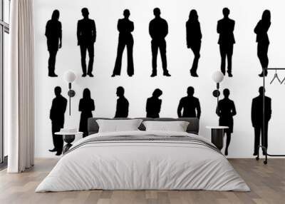 silhouettes of people working group of standing business people vector illustration on isolated white background Wall mural