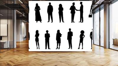 silhouettes of people working group of standing business people vector illustration on isolated white background Wall mural