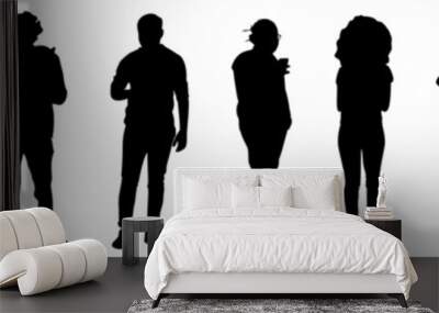 Vector silhouettes of men and a women, a group of business people, black and white color isolated on white background Wall mural