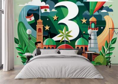 23 March Pakistan Resolution Day. Happy Pakistan Day. National Holiday Vector Illustration Post.
 Wall mural