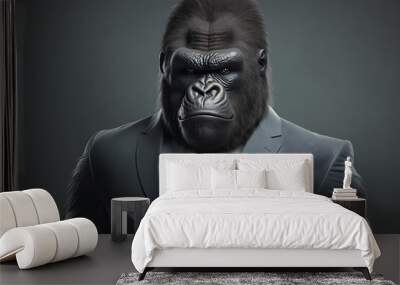 Portrait of an aggressive gorilla wearing business suite generative ai Wall mural