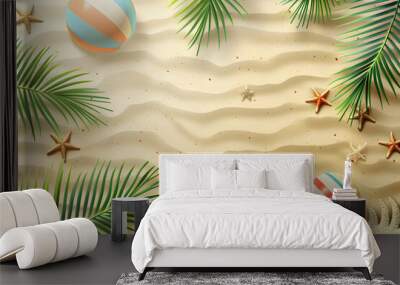 Summer celebration post Summer seascape beautiful waves, blue sea water in sunny day. Wall mural