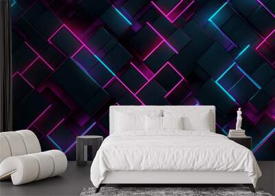 2D neon geometric grid futuristic background Wall mural