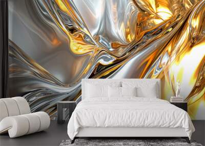 abstract digital art illustration background with gold and silver colors Wall mural