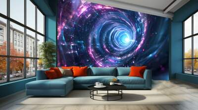 abstract futuristic digital art background. hyperspace concept. swirling vortex design. Wall mural