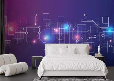 Abstract Network Connections on a Purple Gradient Background Wall mural