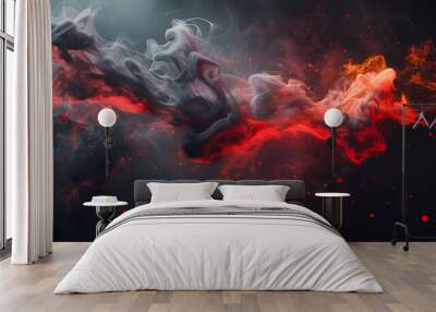 Abstract Red and Grey Smoke Interaction on a Dark Background Wall mural