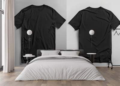 Black T-Shirt Laid Flat on White Background Wall mural