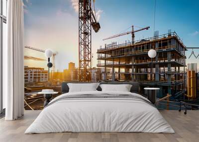 construction site for a large building with a clear blue sky background Wall mural