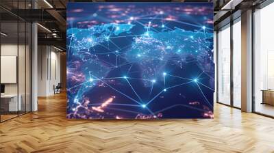 Global business network with world map and connecting flight paths Wall mural