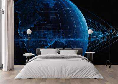 Glowing Blue Digital Globe Network Concept, cyber, technology, data Wall mural