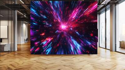 Pink and Blue Neon Light Streaks in Dynamic Space Burst Wall mural