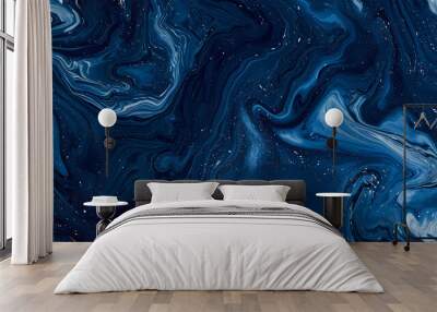 Smooth midnight blue marbled surface background or wallpaper or website or header, copy text space for words Wall mural