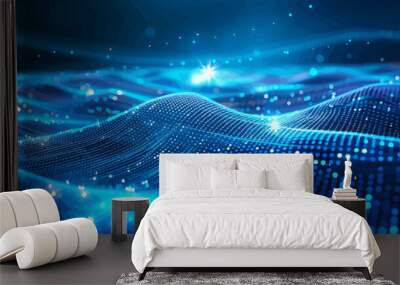 a blue abstract background with waves and stars Wall mural