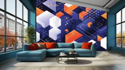 an abstract background with orange and blue shapes Wall mural