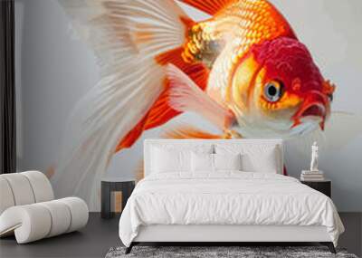 an orange and white fish swimming in a pond Wall mural