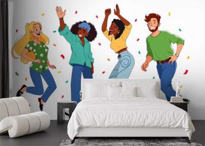 Celebration: Four friends dancing and celebrating together Wall mural