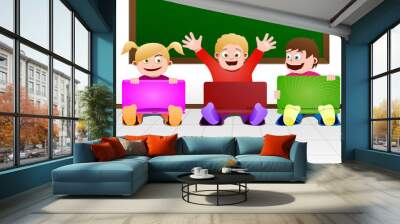 Children with laptop in classroom Wall mural