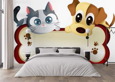 Dog and cat with banner Wall mural