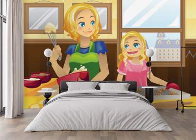 Mother daughter baking cookies Wall mural