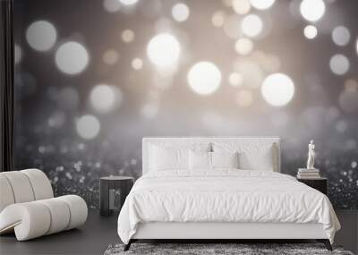 Abstract backgrounf of glitter vintage lights silver and white de-focused banner Wall mural