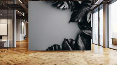 Black tropical leaf creative layout border frame dark paper background flatlay Room for text copy Bl Wall mural