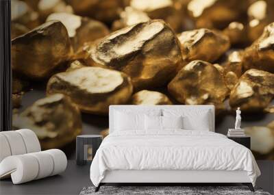 Collection set of pile of gold rocks isolated on transparent background Wall mural