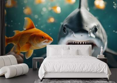 Deception Concept - Disguise Between Shark And Goldfish Wall mural