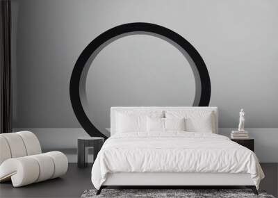 Empty round geometric shape cylinder podium platform on paper cut abstract pure black minimal geomet Wall mural