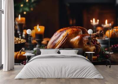 Festive celebration roasted turkey for Thanksgiving Wall mural