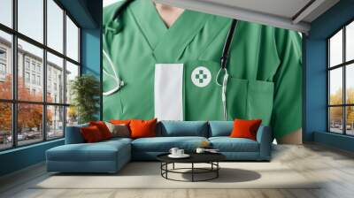 Green scrubs uniform isolated on white background with copy space Green shirt and for veterinarian d Wall mural