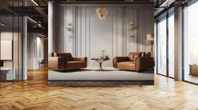 Interior with two armchairs and coffee table 3d rendering Wall mural