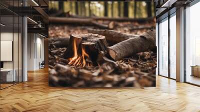 Oak stump stump log fire wood isolated on white background Wall mural