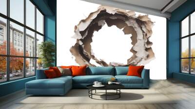 Ragged hole torn in ripped paper isolated on white background Wall mural