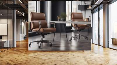 Set of modern luxury genuine leather office chairs in different colours isolated on transparent back Wall mural