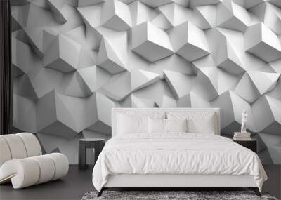 White geometric rhombus diamond 3d tiles wall texture background banner panorama Wall mural