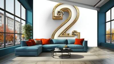 Elegant golden number two with intricate designs, suitable for celebrating milestones and special occasions. Wall mural