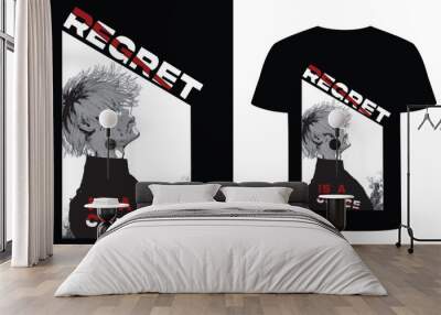 Anime Style t shirt design. Regret is a curse. Creative typography t shirt design. Wall mural