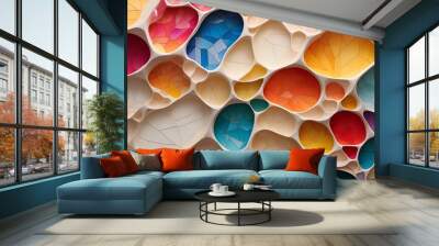 a visually stunning voronoi diagram comes to life with vibrant rainbow colors. the intricate network Wall mural