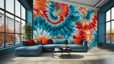 Vibrant red and blue tie-dye pattern with a prominent spiral effect on fabric, symbolizing energy Wall mural